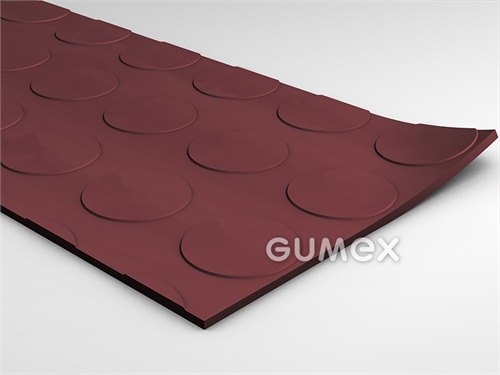Gummi-Bodenbelag SANTO, 3mm, Breite 1450mm, 75°ShA, SBR, fläche Noppen, -30°C/+70°C, rot, 